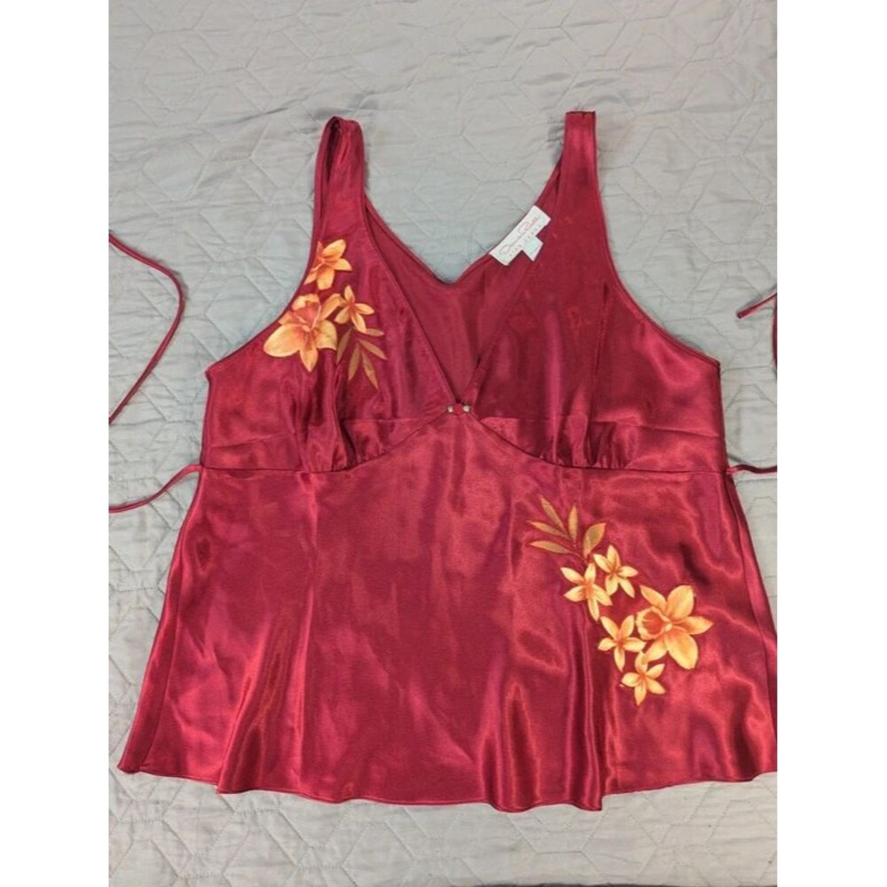 Oscar de la Renta Pink Label Satin Floral Cami Top Red Size Large Side Ties